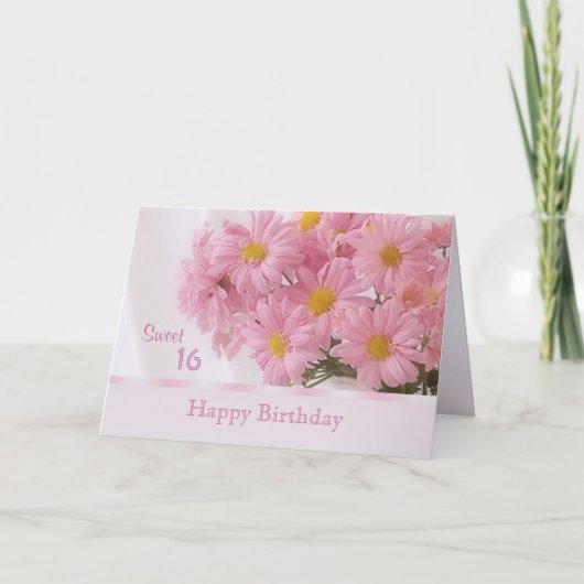 Roze daisy Sweet 16 Verjaardagskaart Kaart (Voorkant)