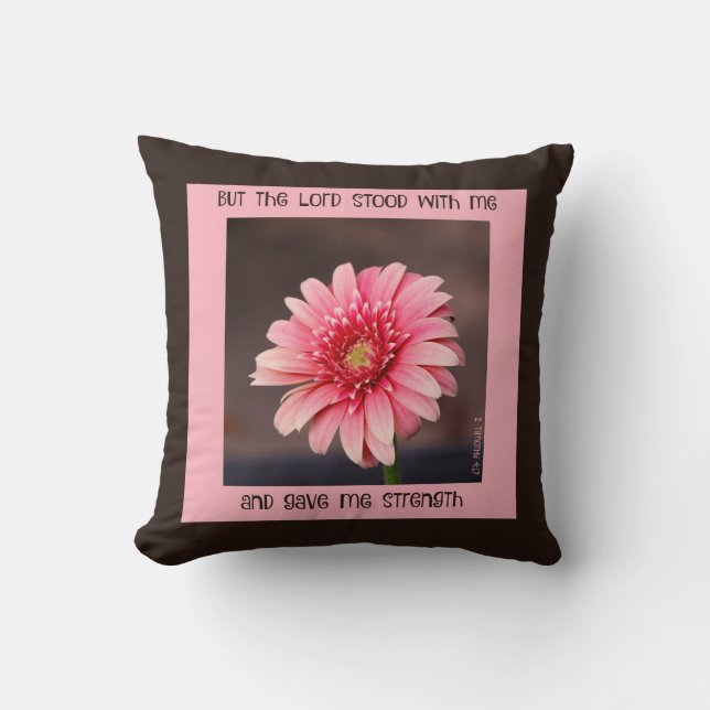 Roze Daisy w Scripting Verse Kussen (Voorkant)