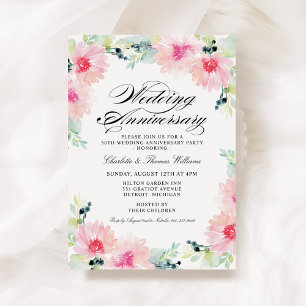 Roze Daisy Waterverf Huwelijksjubileum Kaart