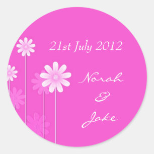 Roze Daisy Wedding Envelope Seal Ronde Sticker