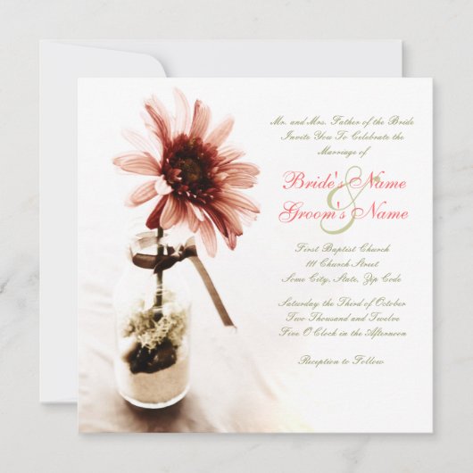Roze Daisy Wedding Uitnodiging (Voorkant)