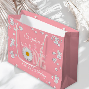 Roze Daisy Wild One 1e Verjaardag  Groot Cadeauzakje