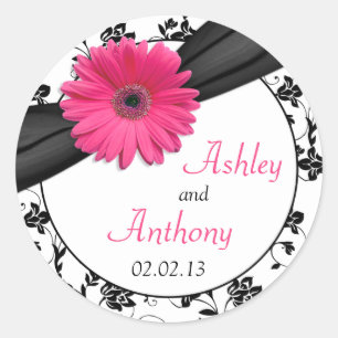 Roze Daisy Zwart Wit Bloemen Bruiloft Stickers