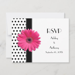 Roze Daisy Zwart Wit Polka Dot Bruiloft RSVP