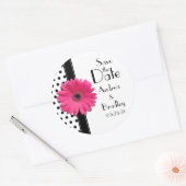 Roze Daisy Zwart Wit Polka Dot Bruiloft Sticker (Envelop)