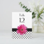 Roze Daisy Zwart Wit Polka Dot Trouwtafel Briefkaart (Staand voorkant)