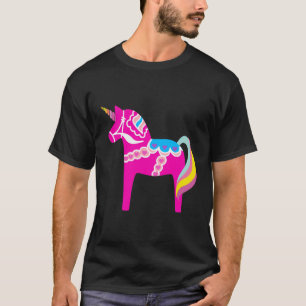 Roze Dala Paard Eenhoorn Zweeds Dalecarlian Paard T-shirt