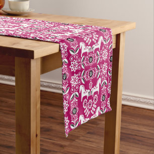 Roze Dala Zweeds Paard Print Korte Tafelloper