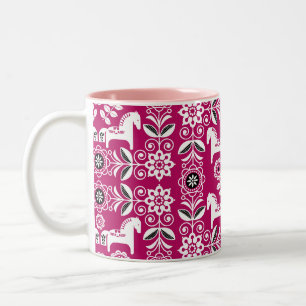 Roze Dala Zweeds Paard Print Tweekleurige Koffiemok