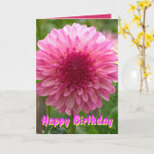 Roze Dalia Happy Birthday Flower Kaart (Gele Bloem)