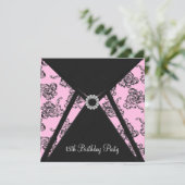 Roze Damask 15e verjaardagsfeestje uitnodiging (Staand voorkant)