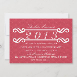 Roze  Damask 2013 Afstuderen Invitation Kaart