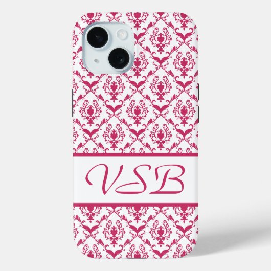 Roze Damask #2 met monogram in VictoriaShaylee Case-Mate iPhone Case (Achterkant)