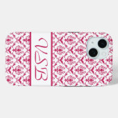 Roze Damask #2 met monogram in VictoriaShaylee Case-Mate iPhone Case (Achterkant (horizontaal))