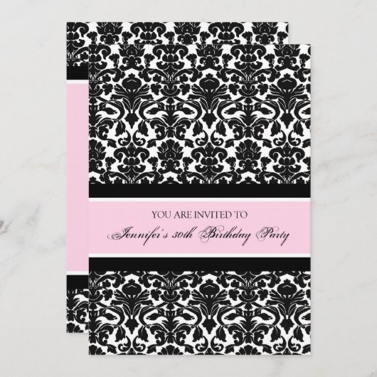 Roze Damask 30e Birthday Party Kaart (Voorkant / Achterkant)