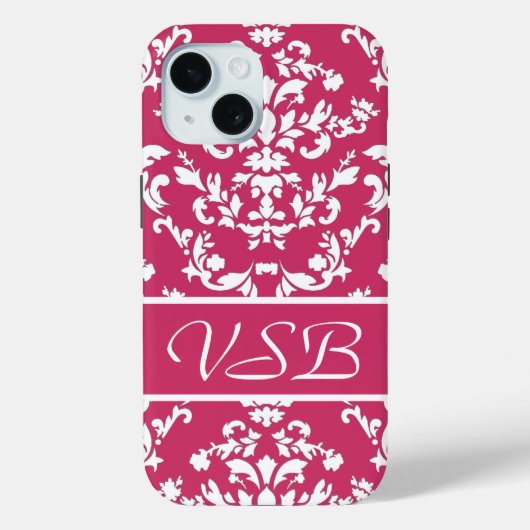 Roze Damask #3 met monogram in VictoriaShaylee Case-Mate iPhone Case (Achterkant)