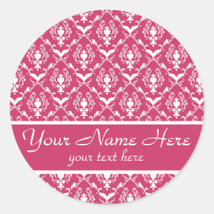 Roze Damask #5 aanpasbaar Ronde Sticker