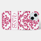 Roze Damask #6 met monogram in VictoriaShaylee Case-Mate iPhone Case (Achterkant (horizontaal))