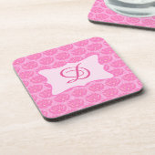 Roze Damask aangepast Initiaal monogram Onderzetter (Linkerzijde)