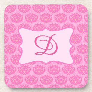 Roze Damask aangepast Initiaal monogram Onderzetter