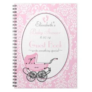 Roze Damask and Carriage Baby shower Guest Book- Notitieboek