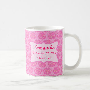Roze Damask Baby Girl Name Persoonlijke geboorte Koffiemok