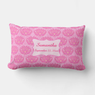 Roze Damask Baby Girl Name Persoonlijke geboorte Kussen