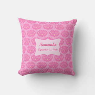 Roze Damask Baby Girl Name Persoonlijke geboorte Kussen