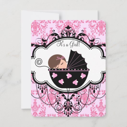 Roze Damask Baby Girl Shower Kaart (Voorkant)