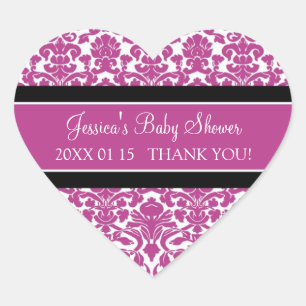 Roze Damask Baby shower Favor Stickers