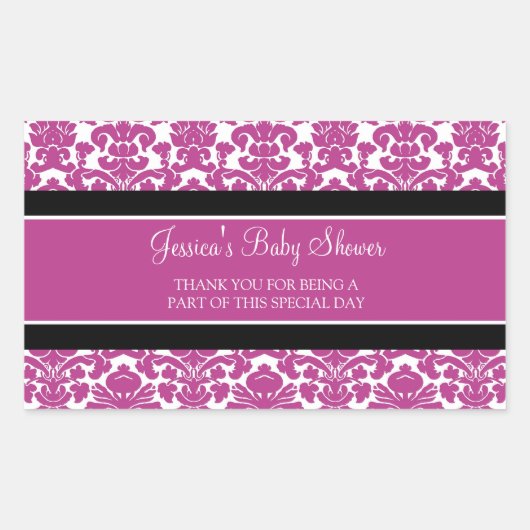 Roze Damask Baby shower Favor Stickers (Voorkant)