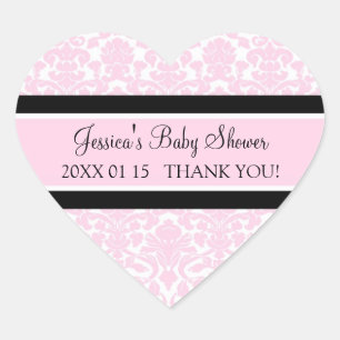 Roze Damask Baby shower Favor Stickers