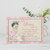 Roze Damask  Baby shower Kaart (Staand voorkant)