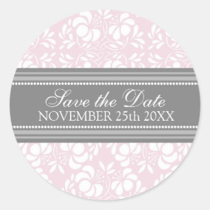 Roze Damask Bewaar de Date Envelope Seal Ronde Sticker