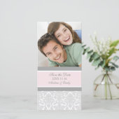 Roze Damask Bewaar de datum bruiloft fotokaarten Save The Date (Staand voorkant)