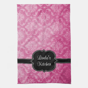 Roze Damask Black Persoonlijke keukenhanddoeken