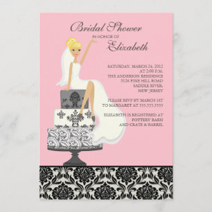 Roze Damask Blonde Bridal Shower Invitation Kaart