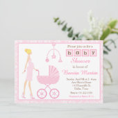 Roze Damask Blonde die verwacht dat Baby shower me Kaart (Staand voorkant)