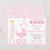 Roze Damask Blonde die verwacht dat Baby shower me Kaart (Voorkant / Achterkant)