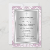  Roze Damask & Bow Baptism Invitation Kaart (Achterkant)