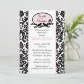 Roze Damask Bridal Shower Invitation Kaart (Staand voorkant)