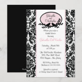 Roze Damask Bridal Shower Invitation Kaart (Voorkant / Achterkant)