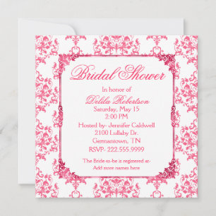 Roze Damask Bridal Shower Invitation Kaart