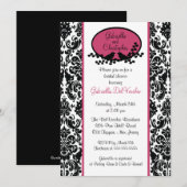 Roze Damask Bridal Shower Invitation Kaart (Voorkant / Achterkant)