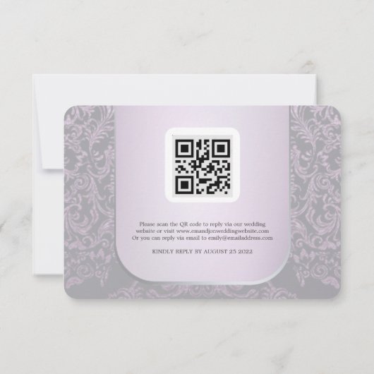 Roze Damask bruiloft Dank u fotokaart RSVP Kaartje (Achterkant)