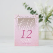  roze Damask Dream Wedding Table Number Briefkaart (Staand voorkant)