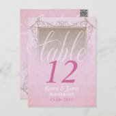  roze Damask Dream Wedding Table Number Briefkaart (Voorkant / Achterkant)