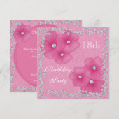 Roze Damask & Flowers 18th Birthday Kaart (Voorkant / Achterkant)