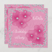 Roze Damask & Flowers 60th Birthday Kaart (Voorkant / Achterkant)