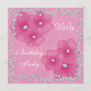 Roze Damask & Flowers 95th Birthday Kaart